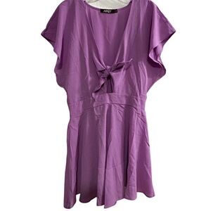 AGQT Women's Medium Purple Tie Front Romper Short Sleeve Casual